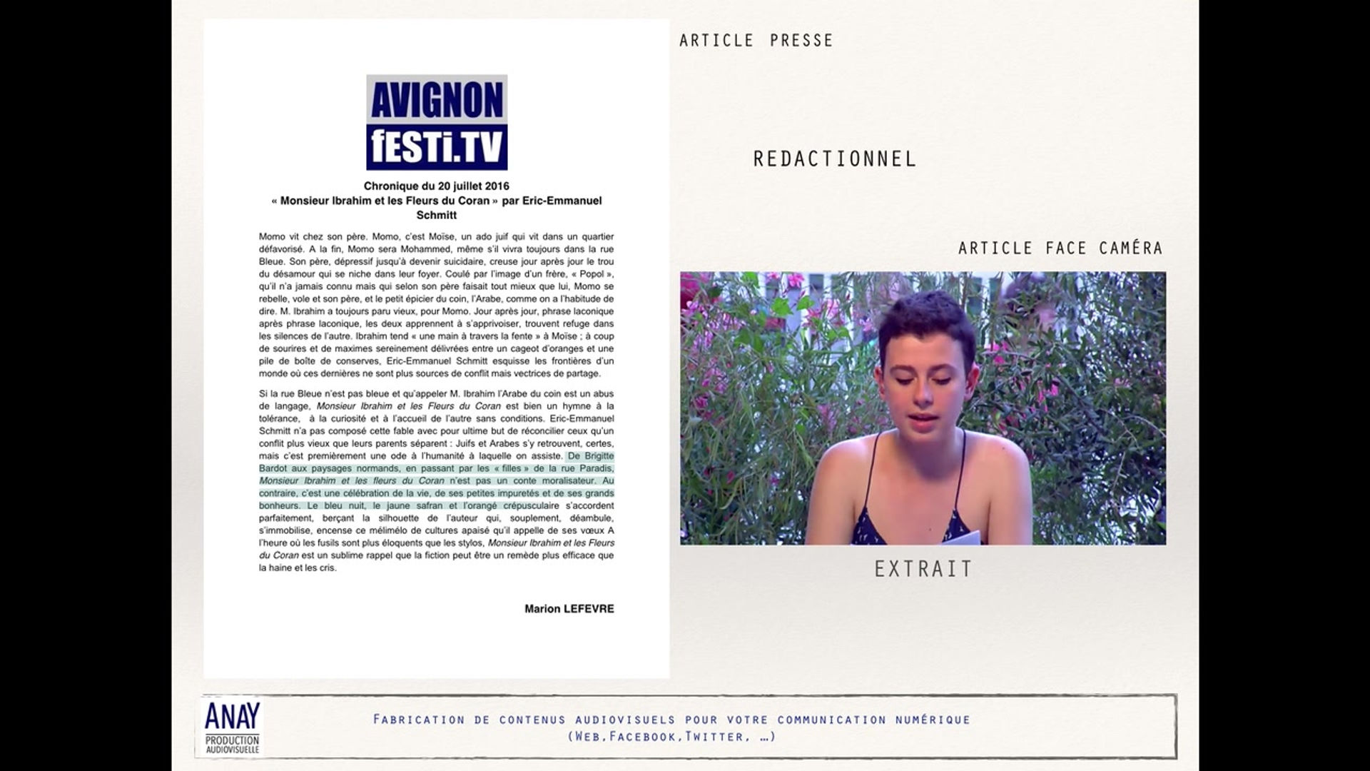 Rédactionnel (Texte + Face caméra)